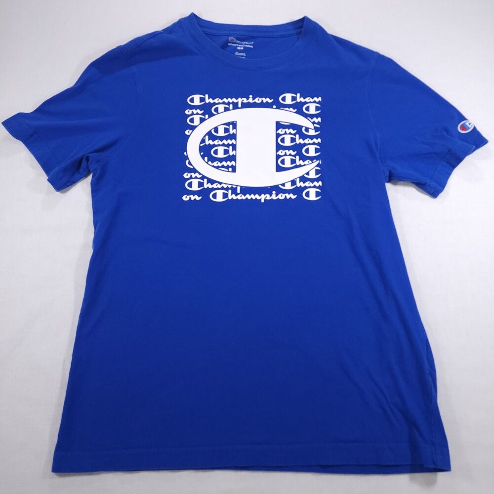 Champion T-Shirt Size M/M Blue Graphic Print Cotton Blend Men's Good Condition.